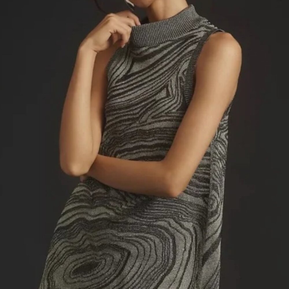 Anthropologie Metallic Sleeveless Mock-Neck Sweater Dress Size 2XL